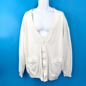 VINTAGE JOHN ASHFORD SPORT WHITE GRANDPA CARDIGAN NON SWEATER W/POCKETS - L